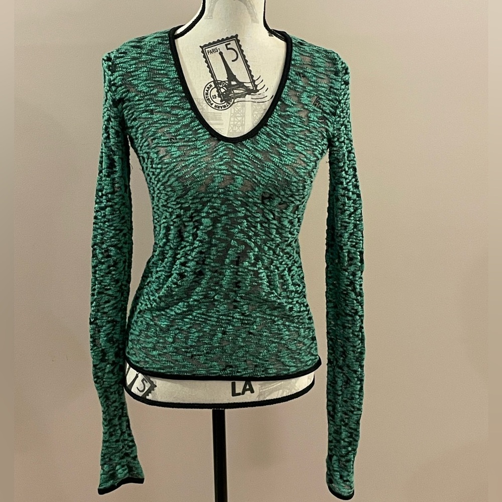 🖤 Mauro Gasperi Black & Green Sheer Pattern Top